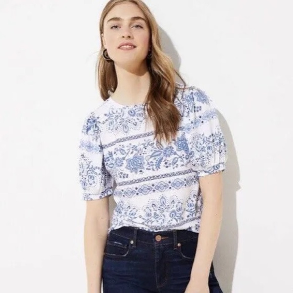 Loft Plus Garden Puff Sleeve Cropped Statement Tee